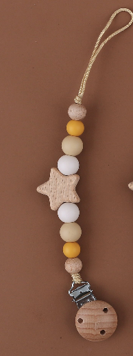 Star pacifier chain made of silicone and wood